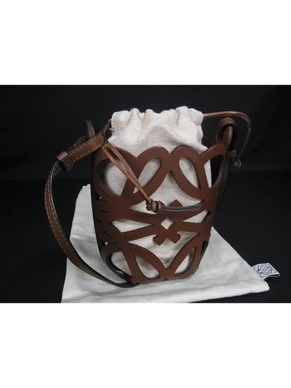 Loewe Anagram Cutout Pocket Leather Crossbody Shoulder Bag Brown